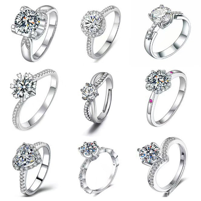 #LUNA-45 1-Carat Zirconia Imitation Moissanite Open-Style Ring: 8 Hearts & 8 Arrows Design - Adjustable, Shining Fashion Accessory for Women