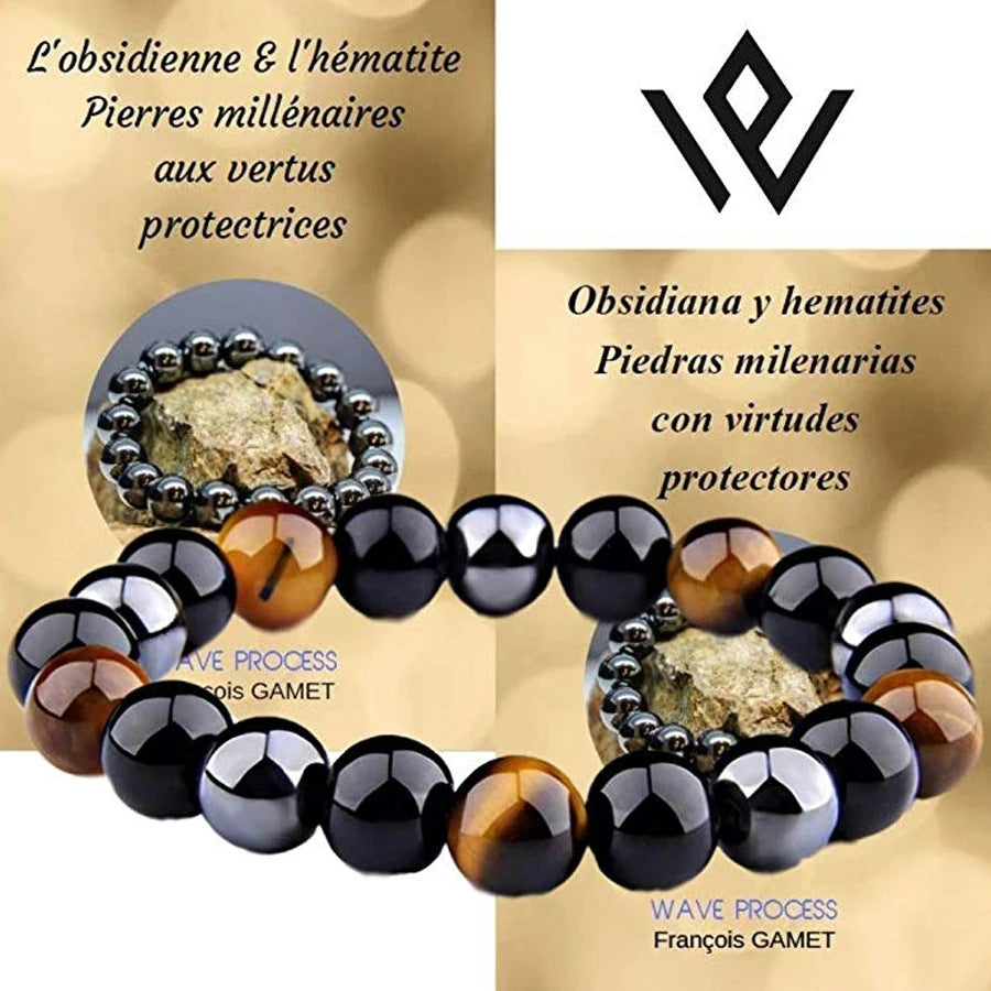 #LUNA-22 Handcrafted Tiger Eye Beaded Bracelet for Men - Natural Black Onyx Stone, High-Quality Artisan Jewelry, Stylish and Durable