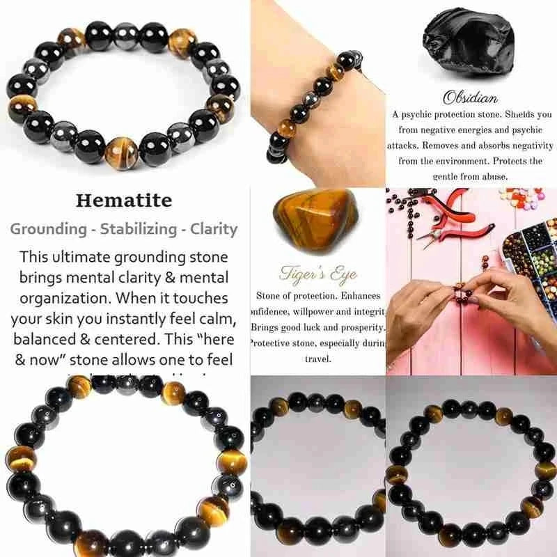 #LUNA-22 Handcrafted Tiger Eye Beaded Bracelet for Men - Natural Black Onyx Stone, High-Quality Artisan Jewelry, Stylish and Durable