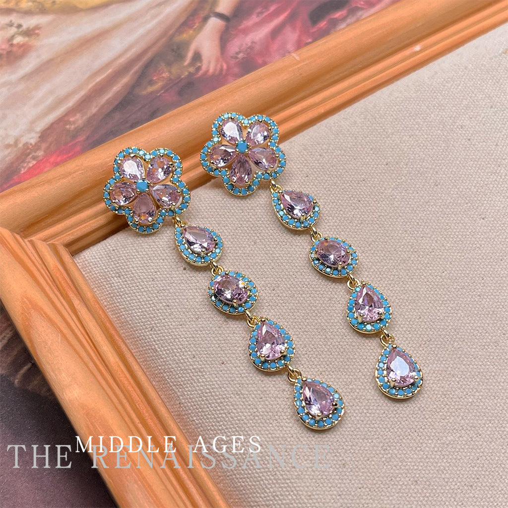 #LUNA-01 Vintage Chunky Colorful Zirconia Earrings: Exaggerated Retro Western-Style Studs for a Luxe Palace Aesthetic