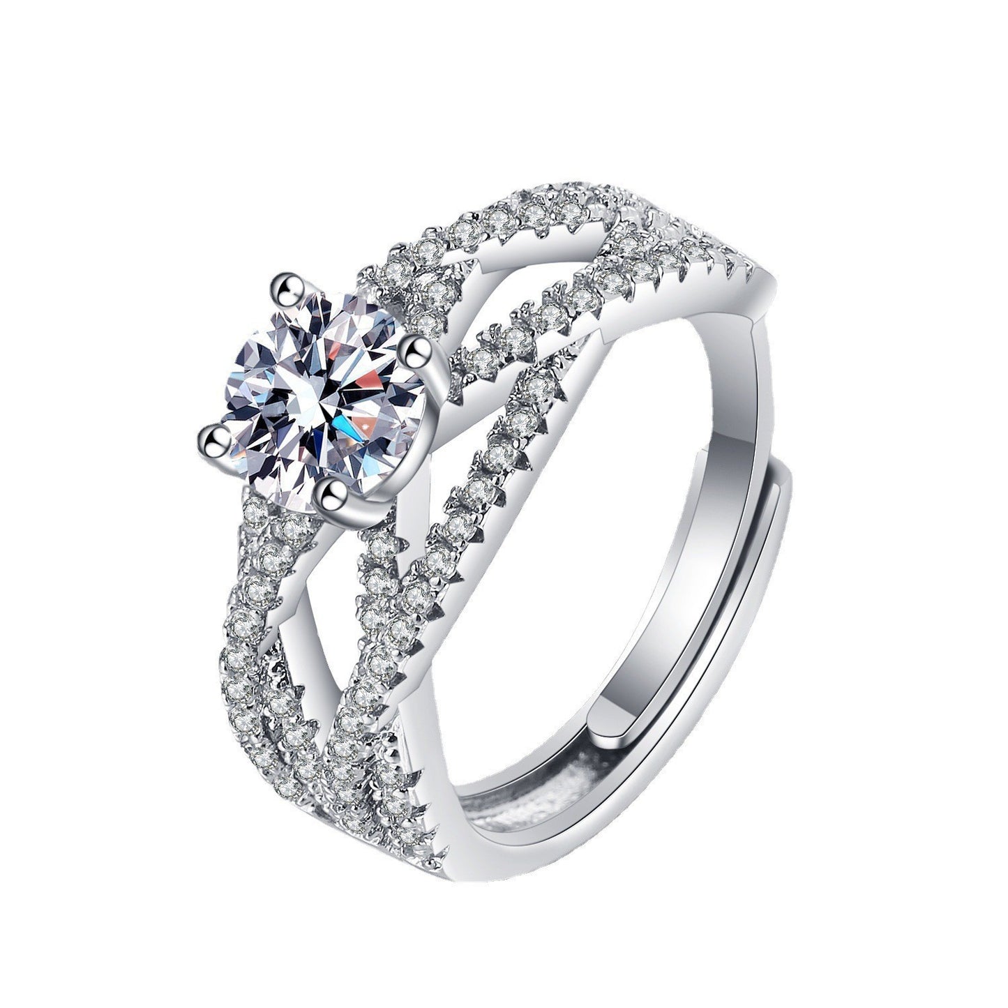 #LUNA-45 1-Carat Zirconia Imitation Moissanite Open-Style Ring: 8 Hearts & 8 Arrows Design - Adjustable, Shining Fashion Accessory for Women