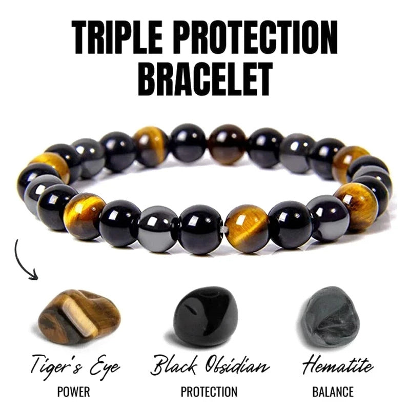 #LUNA-22 Handcrafted Tiger Eye Beaded Bracelet for Men - Natural Black Onyx Stone, High-Quality Artisan Jewelry, Stylish and Durable