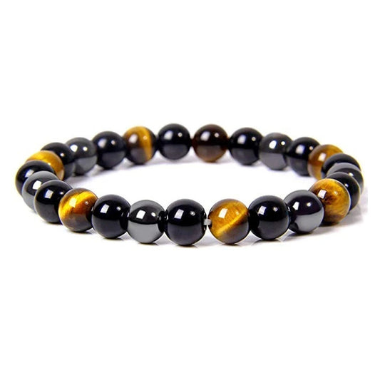 #LUNA-22 Handcrafted Tiger Eye Beaded Bracelet for Men - Natural Black Onyx Stone, High-Quality Artisan Jewelry, Stylish and Durable