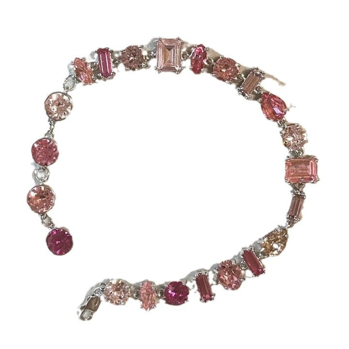 #LUNA-78 Exquisite Shimmering Pink Bracelet for Women: Zirconia-Inlaid Light Luxury Sweet Friendship Bracelet