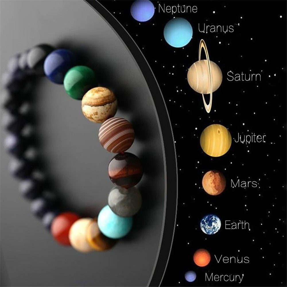 #LUNA-88 Galaxy-Inspired Planetary Bracelet - Natural Stone Stretch Bracelet for Cosmic Protection