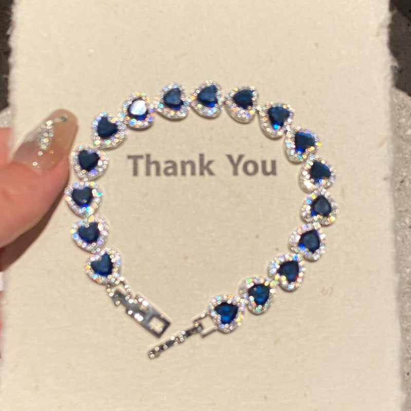 #LUNA-99 Luxurious Blue Heart Zirconia Bracelet - Exquisite Sparkle & Minimalist French Elegance