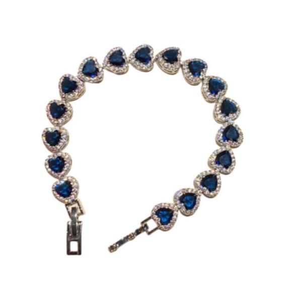 #LUNA-99 Luxurious Blue Heart Zirconia Bracelet - Exquisite Sparkle & Minimalist French Elegance